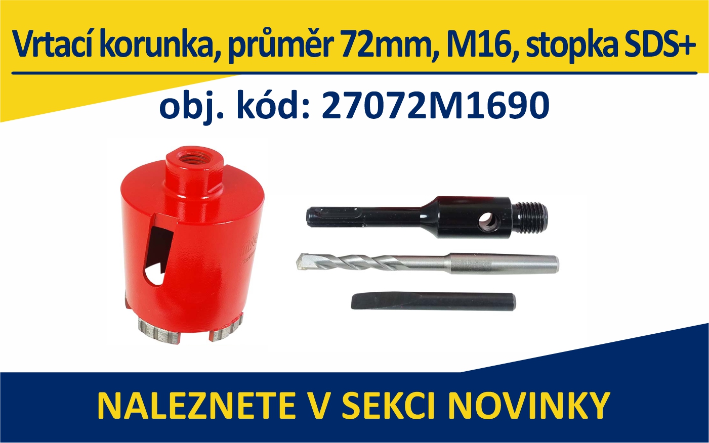 27072M1690 - Vrtací korunka, průměr 72mm, M16, stopka SDS+