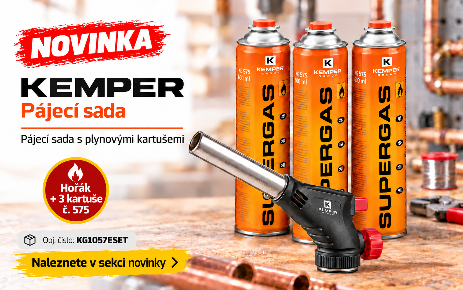 KG1057ESET KEMPER - Pájecí sada s butanovou/propanovou kartuší (3 x 600ml)