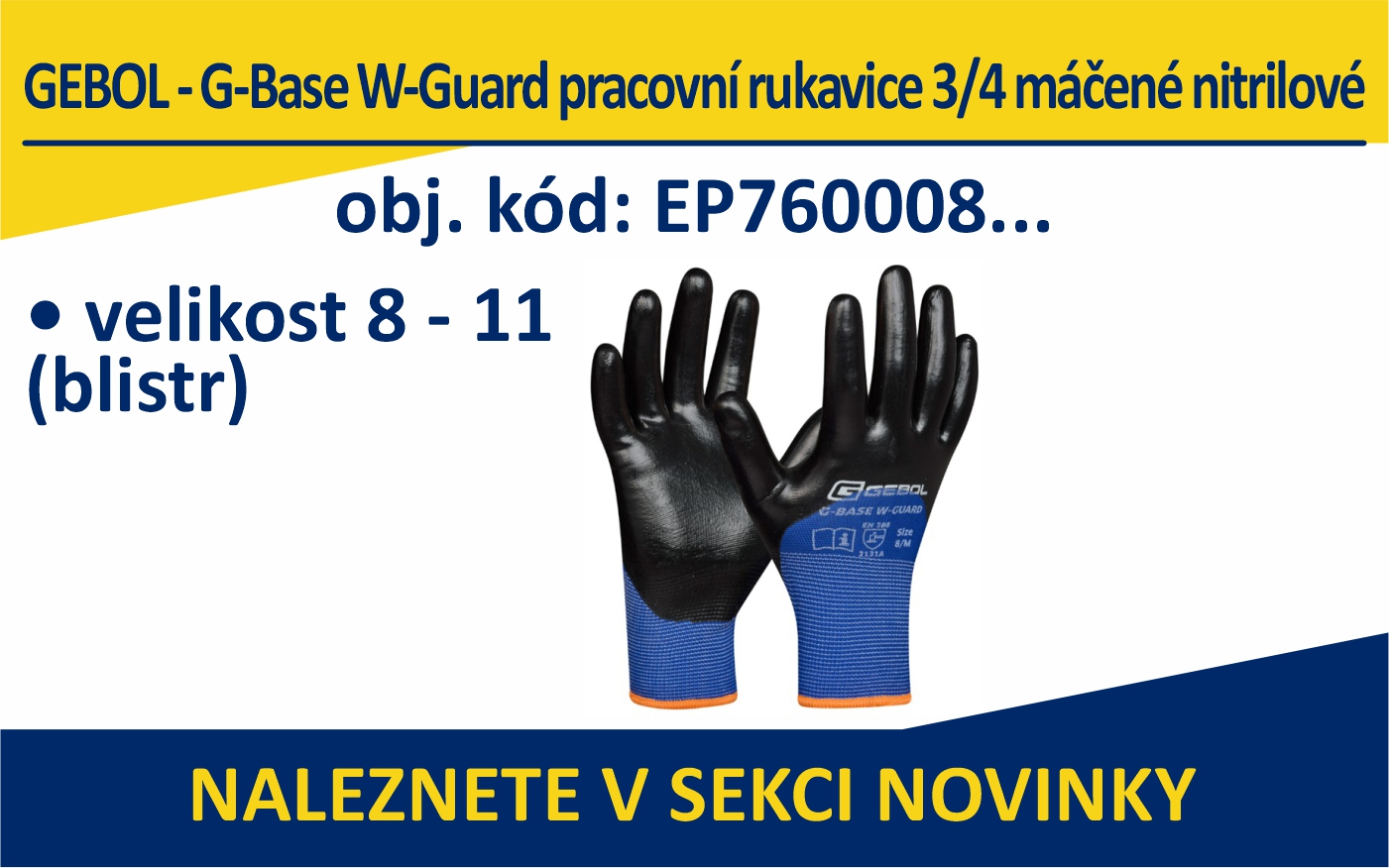 GEBOL - G-Base W-Guard pracovní rukavice 3/4 máčené nitrilové