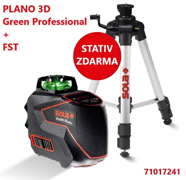 Akční nabídka SOLA PLANO 3D green Professional - křížový liniový laser + FST - kompaktní stativ 42-120 cm