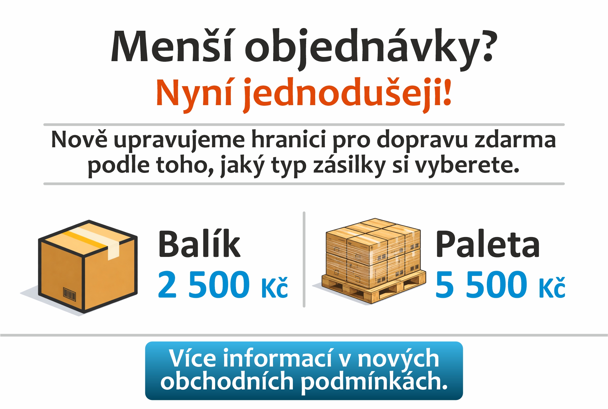 Vítejte - Nové obchodní podmínky pro dopravu zdarma.