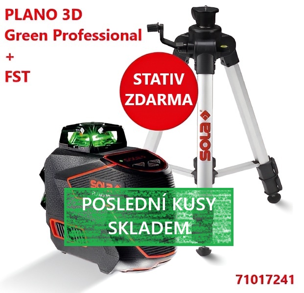 Akční nabídka SOLA PLANO 3D green Professional - křížový liniový laser + FST - kompaktní stativ 42-120 cm