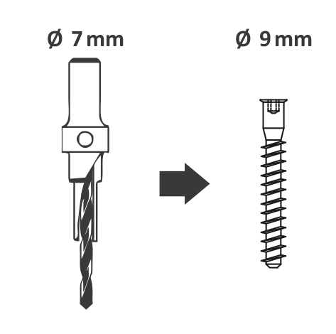 Countersink drill bit with hex key 7,0mm - 8mm shank