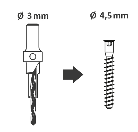 Countersink drill bit with hex key 3,0mm - 8mm shank