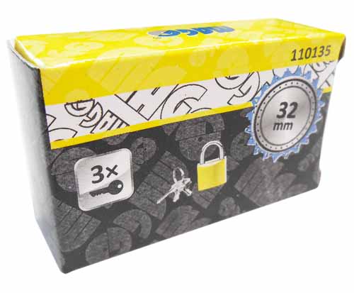 Golden painted padlock 32mm with 3 keys