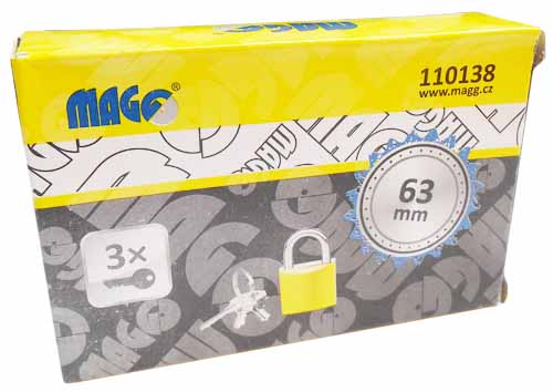 Golden painted padlock 63mm with 3 keys