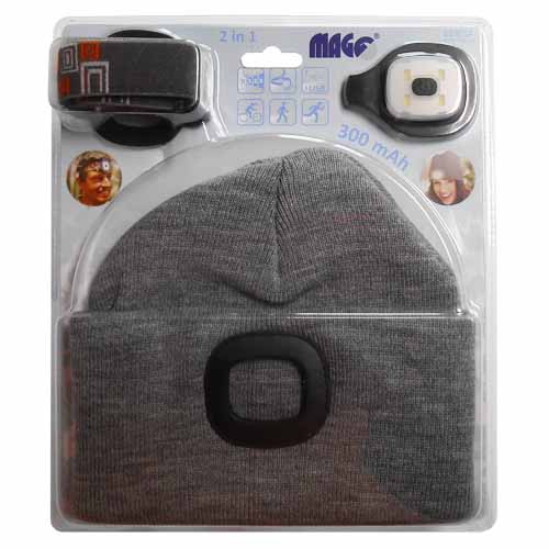 Beanie with LED light - grey