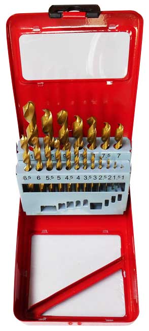 Drills set HSS TiN 19pcs (1,0-10,0mm) Metal box