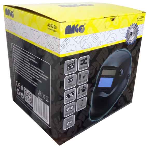 Auto-darkening welding helmet ASK250, solar+CR2032 batteries, grinding/welding switch