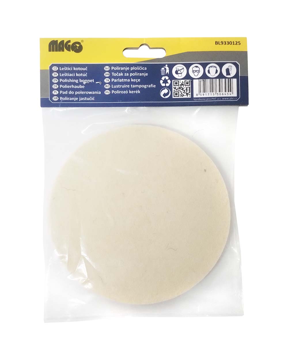 Felt polishing bonnet 125x6mm, velcro