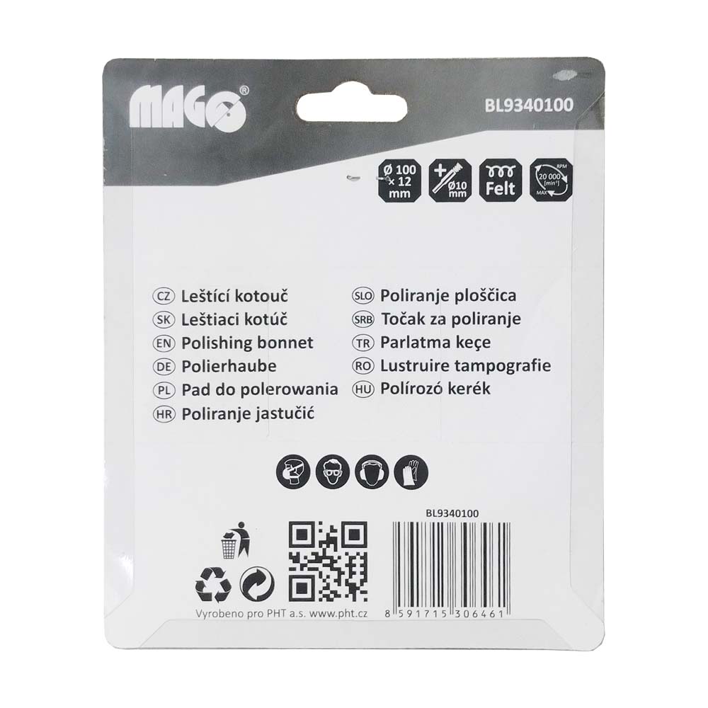 Felt polishing bonnet 100x12mm, shank