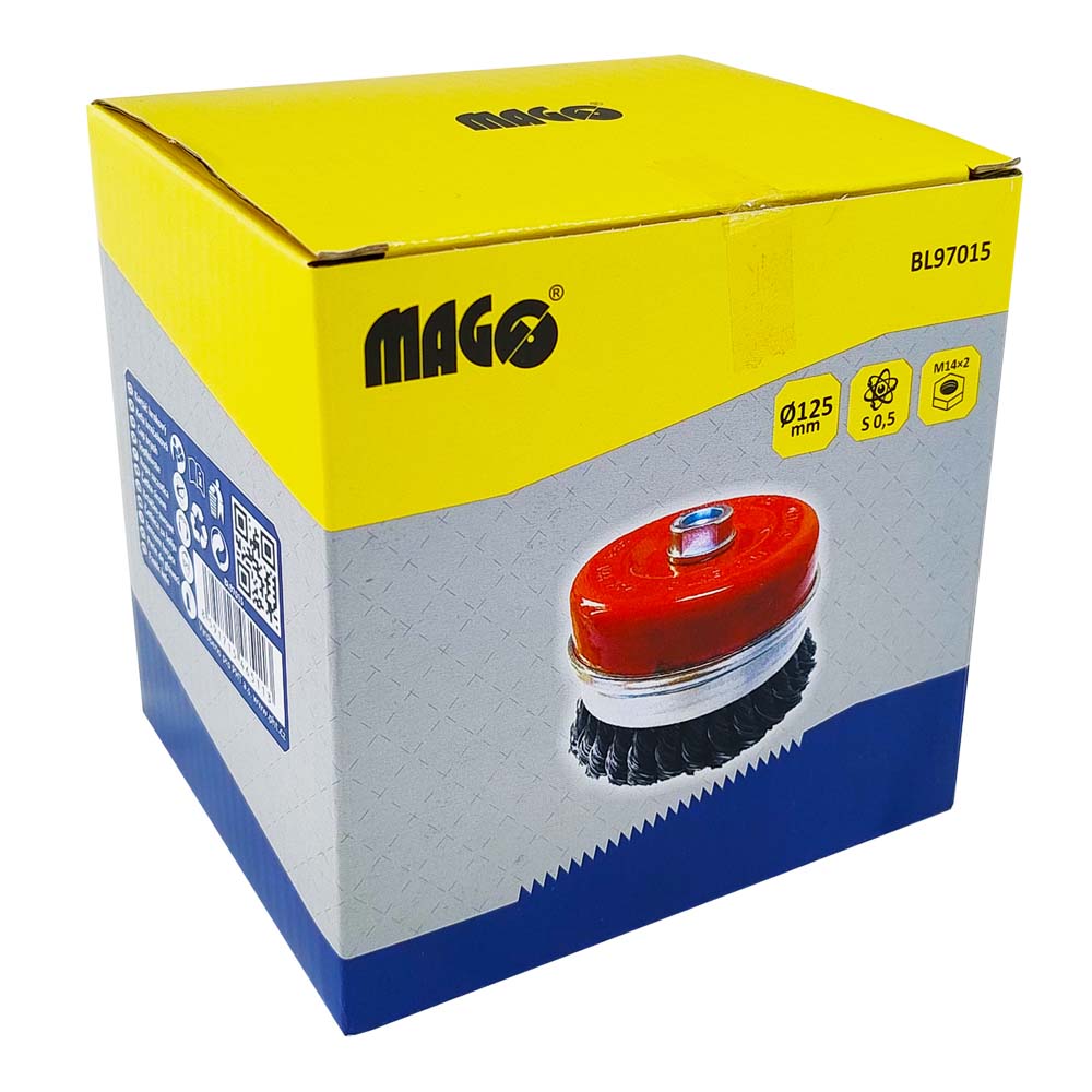 Straight-cup brush 125, twist wire S 0,50, thread M14x2