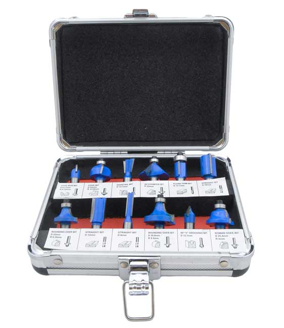 Router bit set 12pcs, shank 8mm, ALU packing