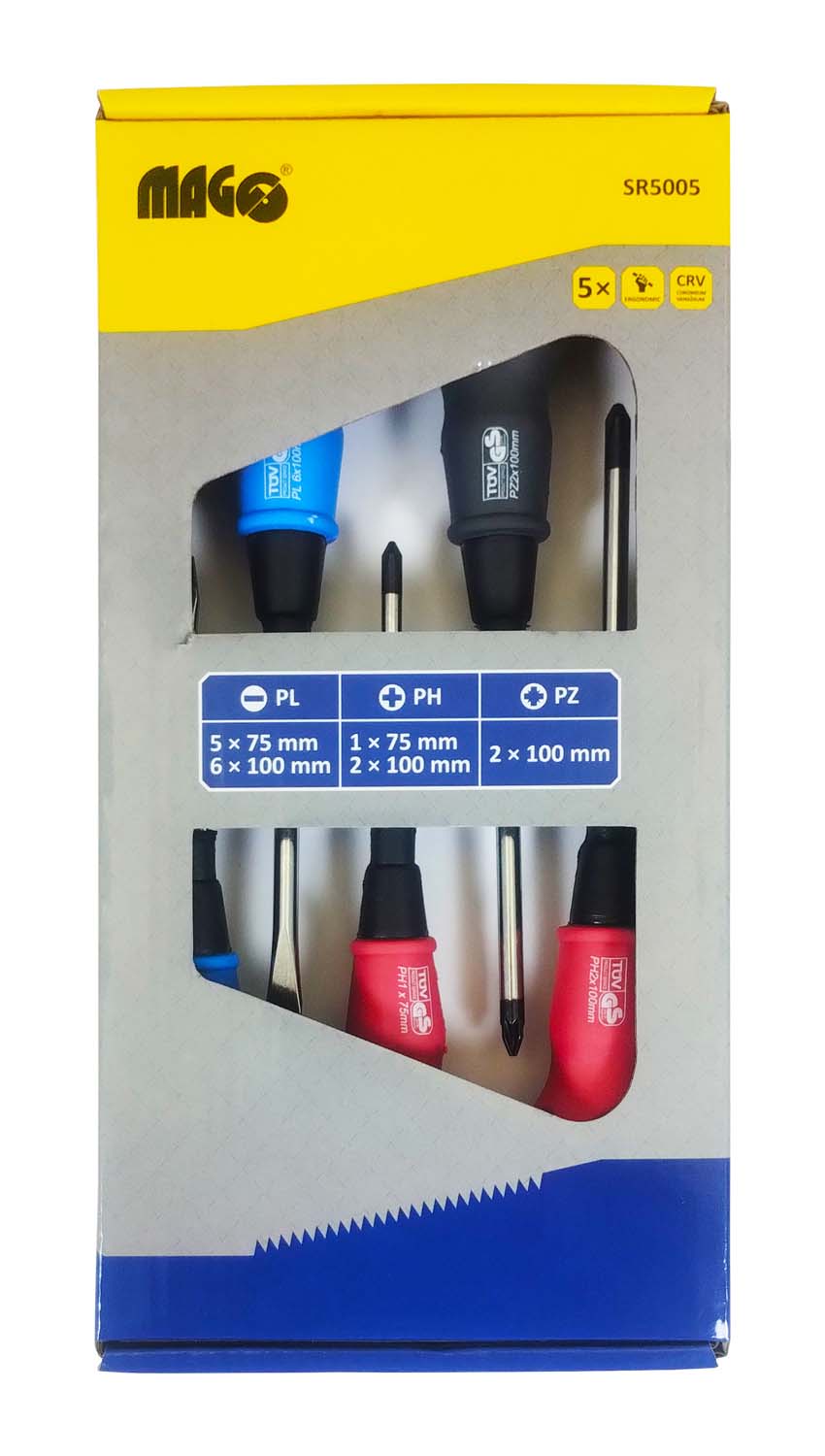 5 pcs set of screwdrivers  (2xPL,2xPH,1xPZ)