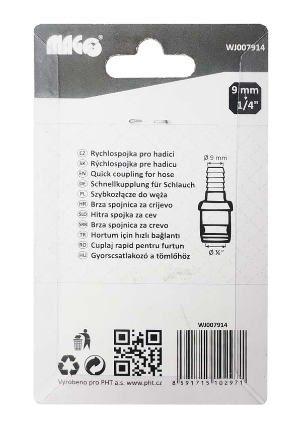 Hose quick connector 1/4", 9 mm