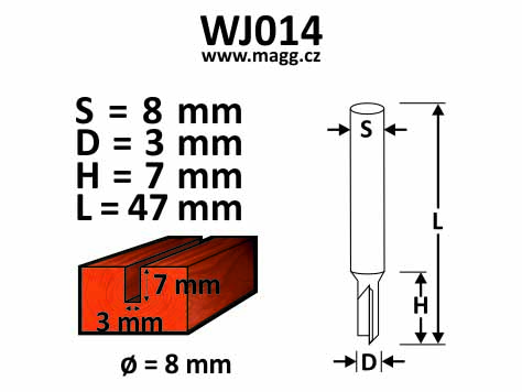 Straight bit - D=3, H=8, L=47, S=8mm