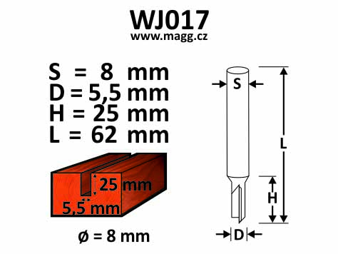 Straight bit - D=5,5 H=25, L=62, S=8mm