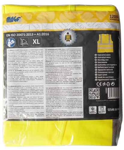 Warning vest yellow EN ISO 20471:2013