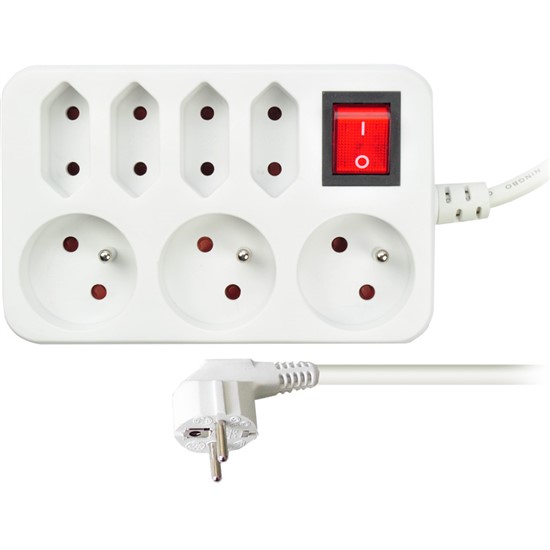 SOLIGHT PP141 prodlužovací přívod 2m, 3x1,0mm2, bílý, 7x zásuvka, vypínač