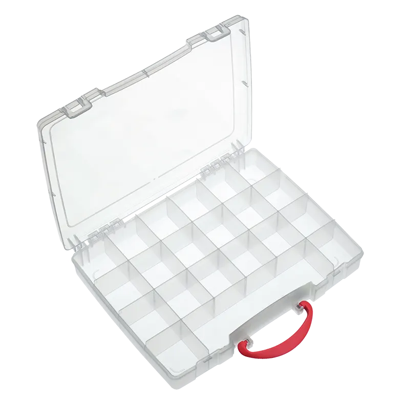 Polypropylene box 325x255x56mm, transparent - 21 compartments with handle