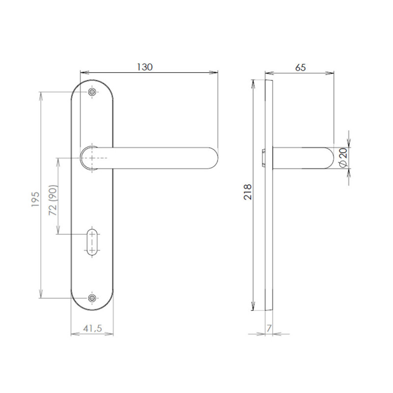 Plastic door handle 72mm regular lock STANDARD white