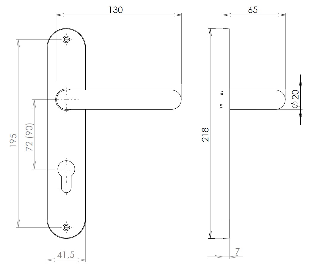 Plastic door handle 72mm cylindrical lock STANDARD white