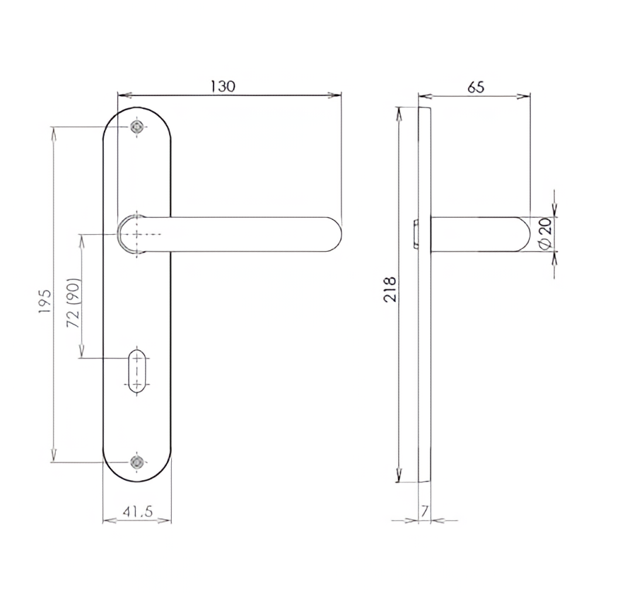 Plastic door handle 90mm regular lock STANDARD white