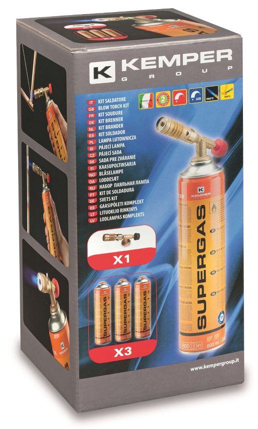 KEMPER - Soldering torch + 3x SUPERGAS gas cartridge 600 ml (330 g)