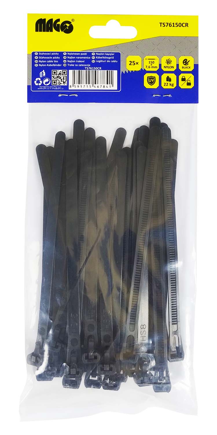 Tightening tapes 7.6x150mm black unfastening - 25 pcs