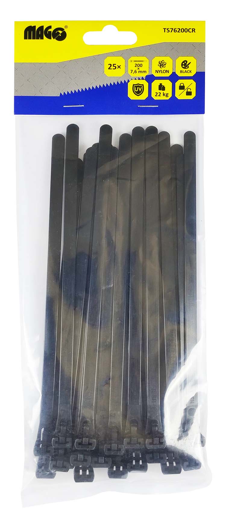 Tightening tapes 7.6x200mm black unfastening - 25 pcs