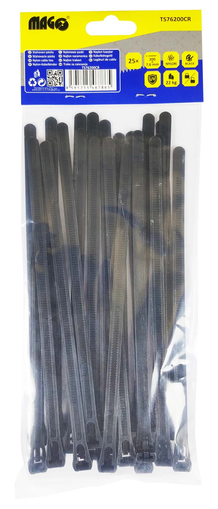 Tightening tapes 7.6x200mm black unfastening - 25 pcs