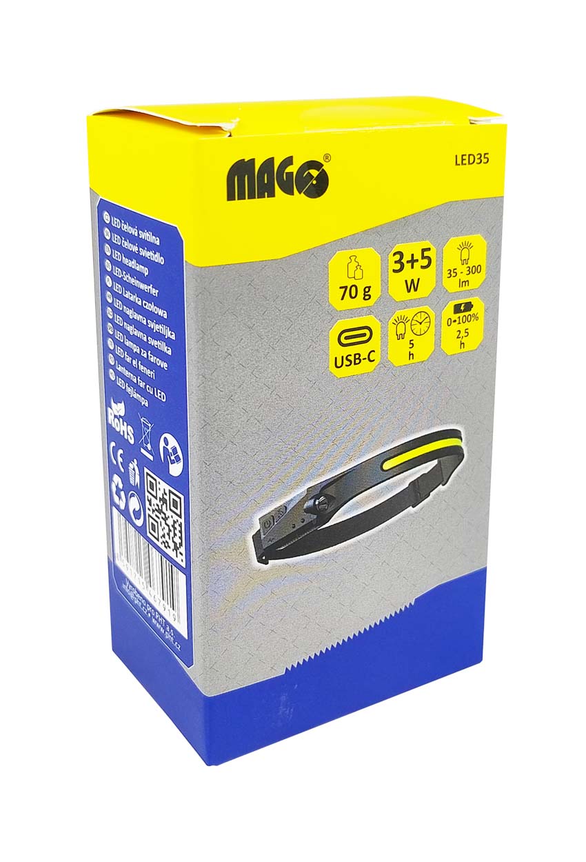 LED headlamp 3W + 5W, 90 + 300 lm, Li-ion