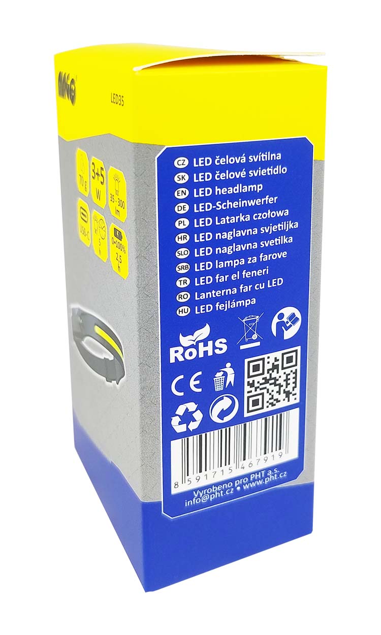 LED headlamp 3W + 5W, 90 + 300 lm, Li-ion