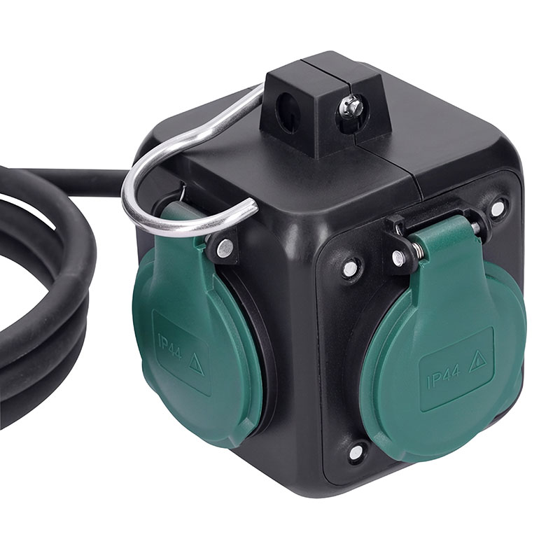 SOLIGHT - cube extension lead, 3 sockets IP44, 3 × 1mm², rubber cable - 3m
